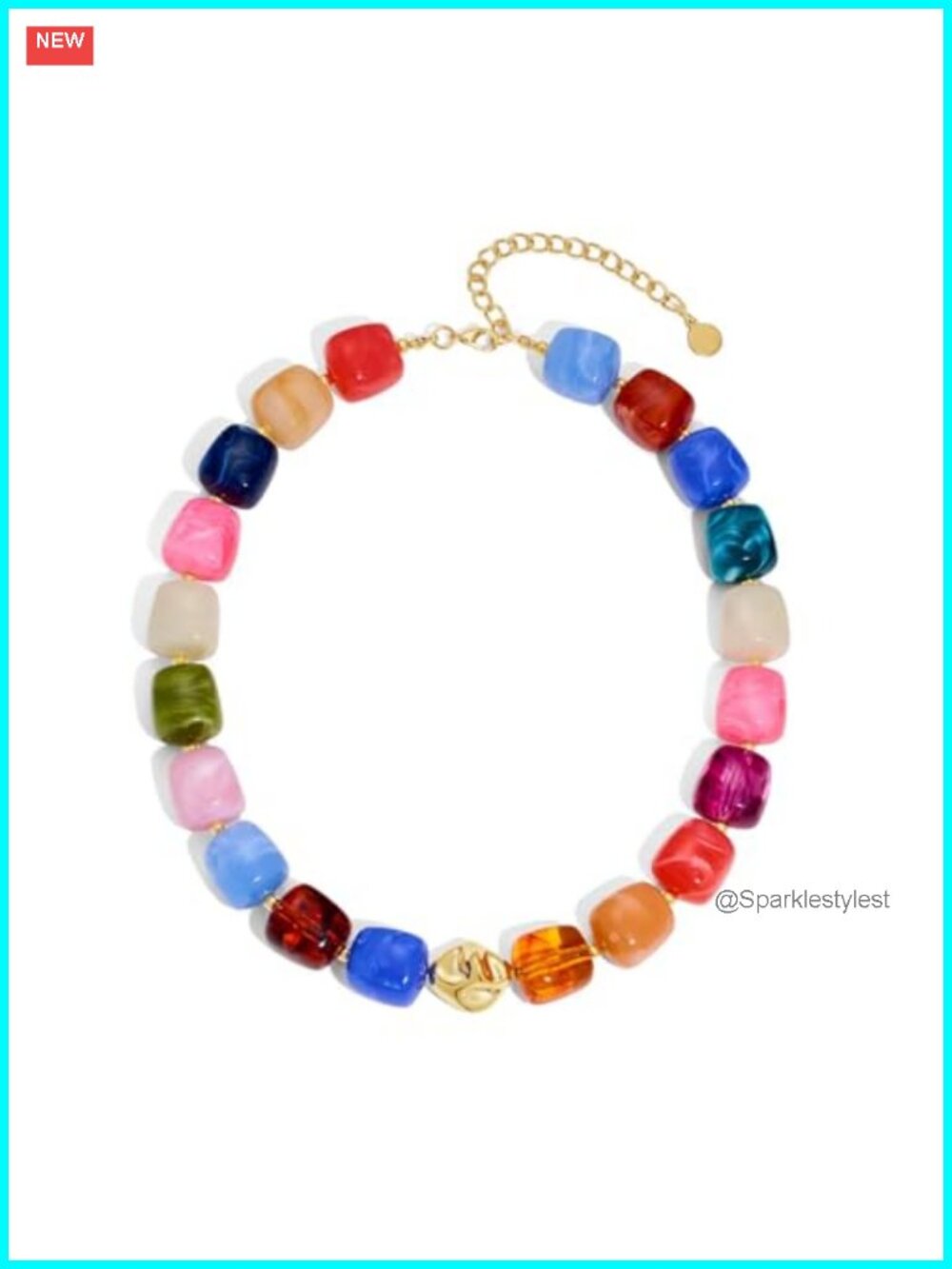 Chunky Acrylic Beaded Necklace Gold Accent Statement Summer Choker